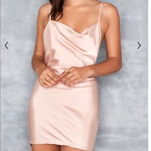 Mistress Rocks Blush Satin Cowl Neck Slip Dress👗